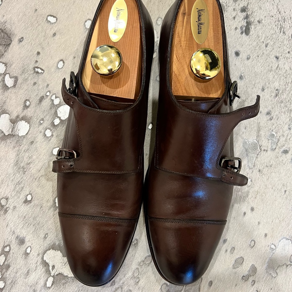 Mens Salvatore Ferragamo brown double monk strap size 9